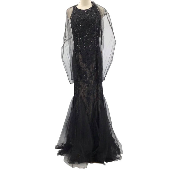 ASPEED L black beaded lace cutout backless mermaid formal maxi dress NWT B163 - Picture 4 of 10